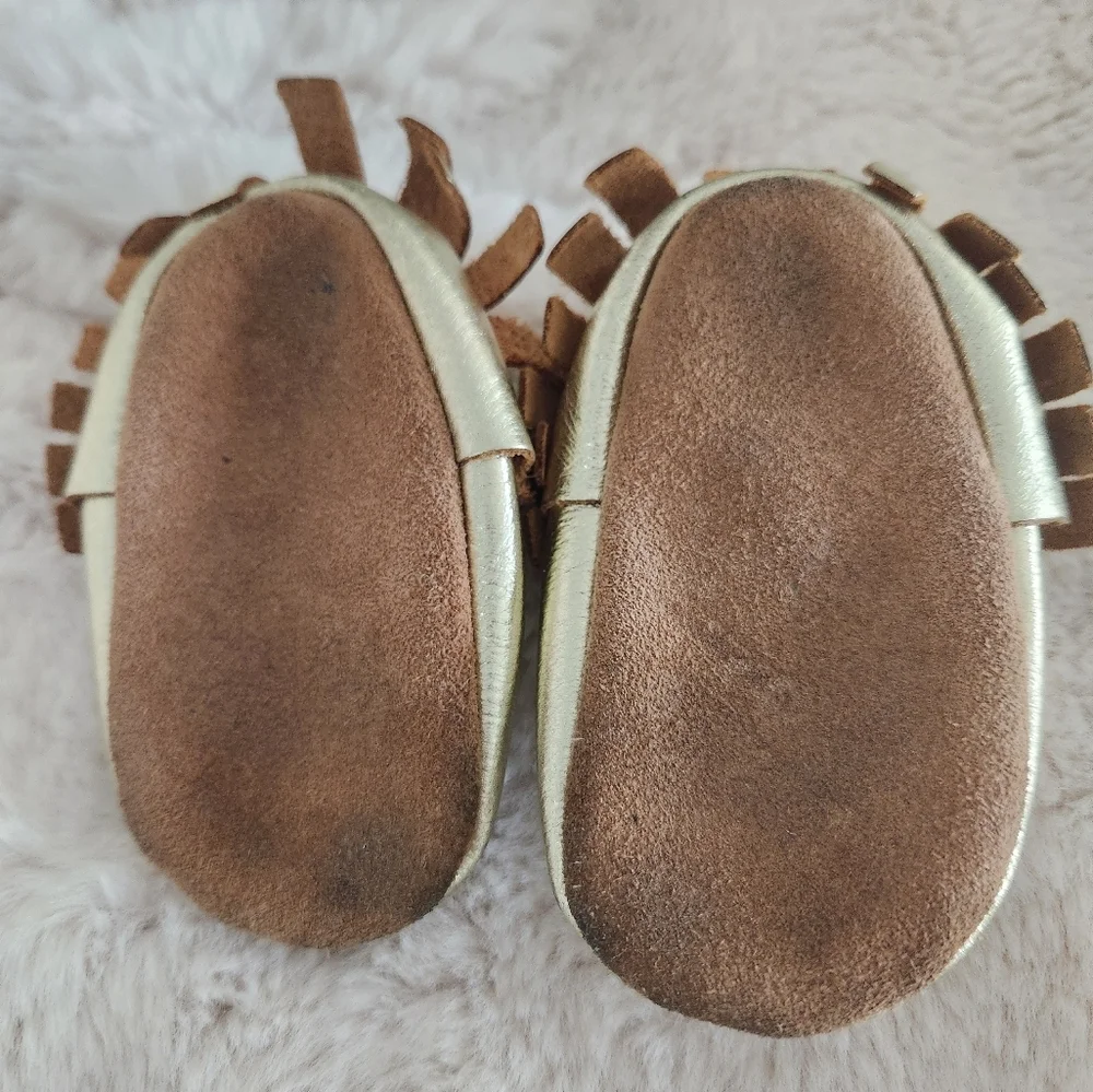 Soft Leather Gold Moccassins,‎ 12-18 months